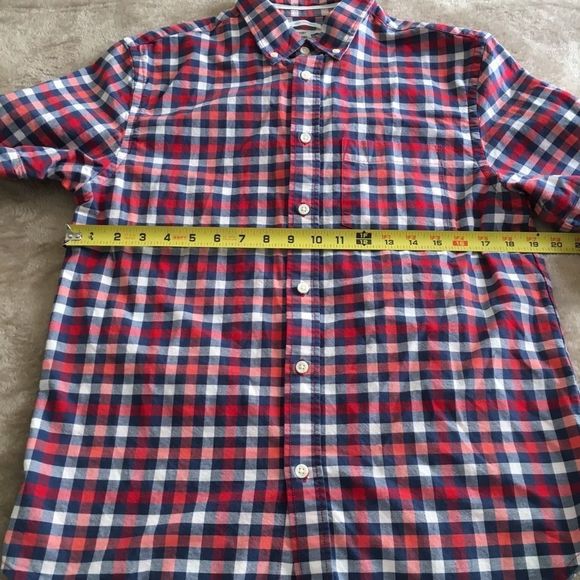 Blue and Red Buffalo Check Plaid Short Sleeve Button Down Collar Shirt Sz Medium - Picture 5 of 7